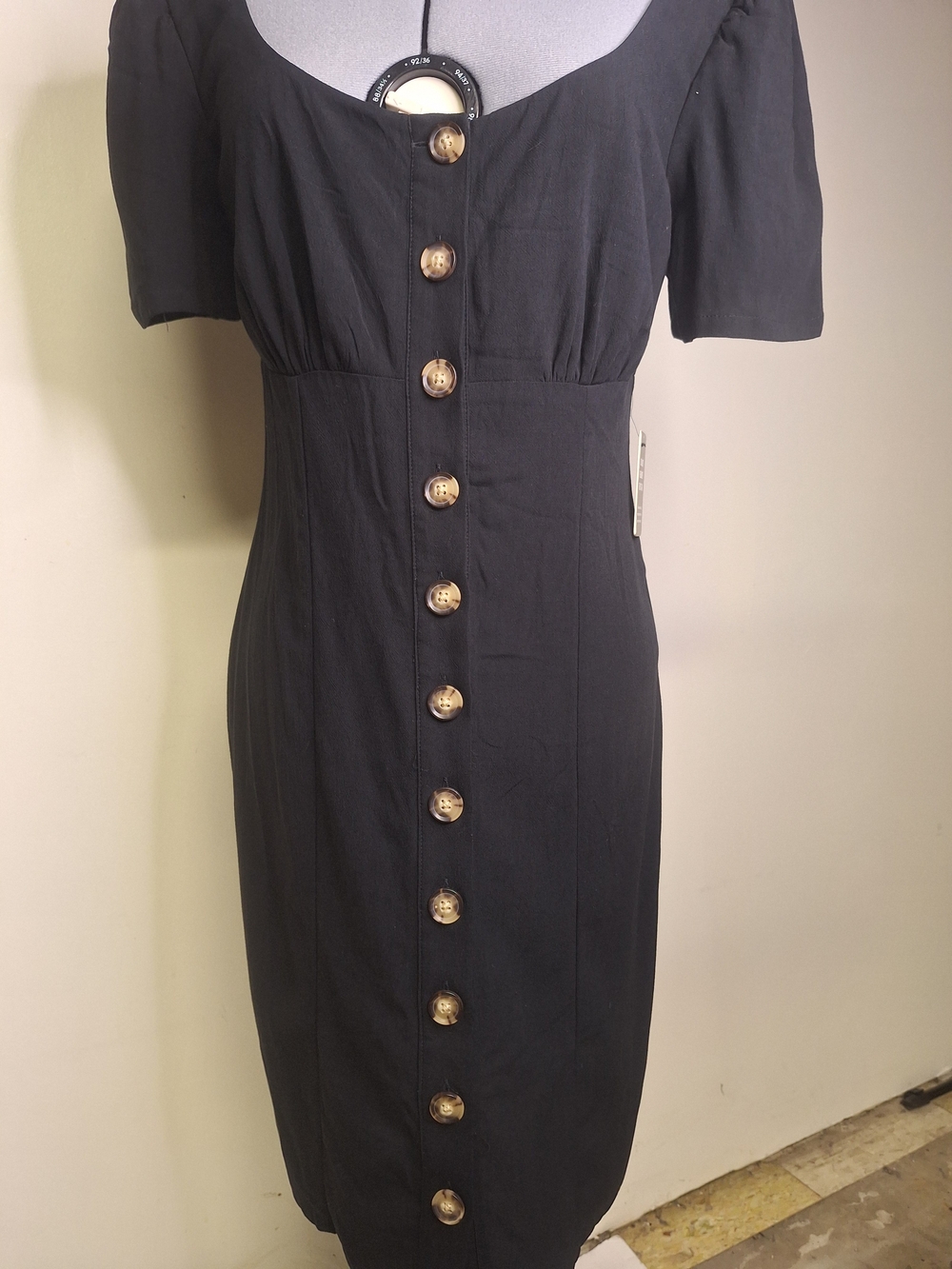 NWT Express Sexy Low Neck Black Midi Front Button Down Dress Size Small